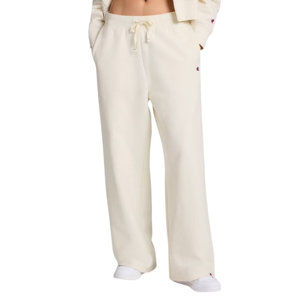 Champion Women's Cream High Rise Wide Leg Fleece Drawstring Sweatpants Size L